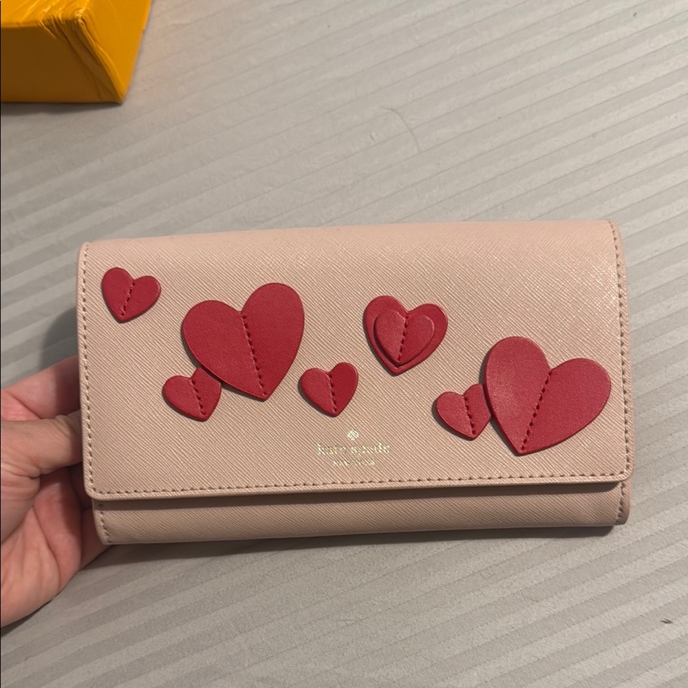 Kate Spade Pink Wallet with Red Heart Accents